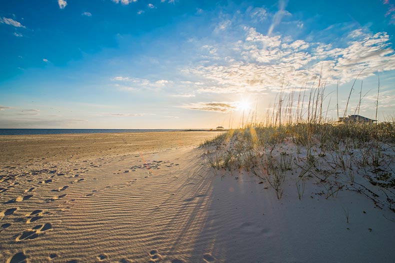 A sunrise over the dunes on a Gulf Coast beach