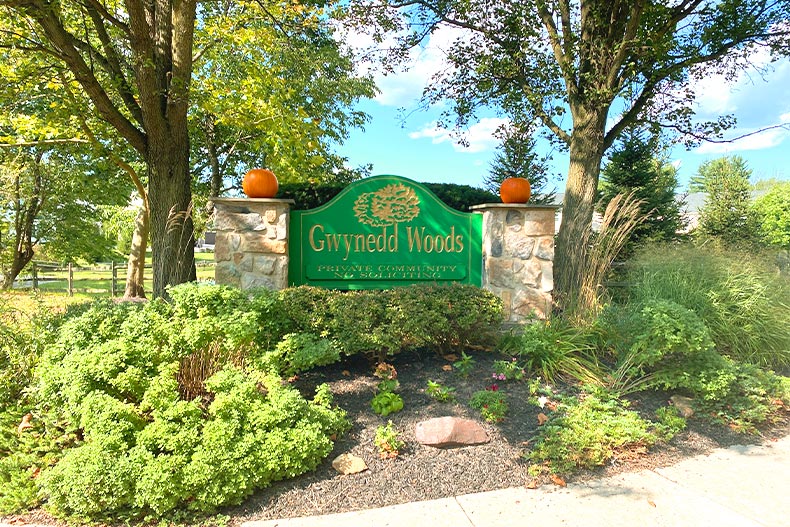 Photo of the welcome sign at Gwynedd Woods surrounded by shrubbery in North Wales