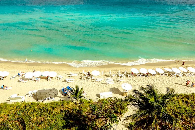 Aerial view of a beach in Hallandale Beach, Florida