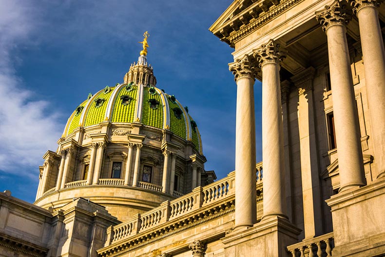 Evening light on the Pennsylvania State Capitol in Harrisburg, Pennsylvania