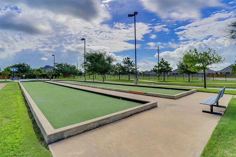 Outdoor bocce ball courts at Heritage Grand at Cinco Ranch in Katy, Texas