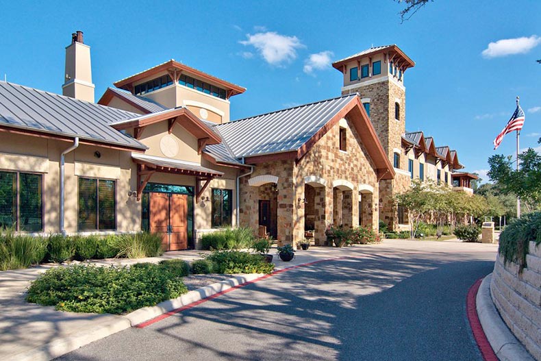 Exterior view of a community building at Hill Country Retreat in San Antonio, Texas