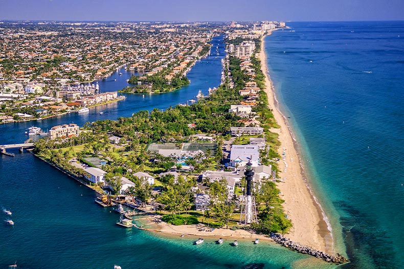 Aerial photo of a beach and city in Hillsboro Beach, Broward County, Florida