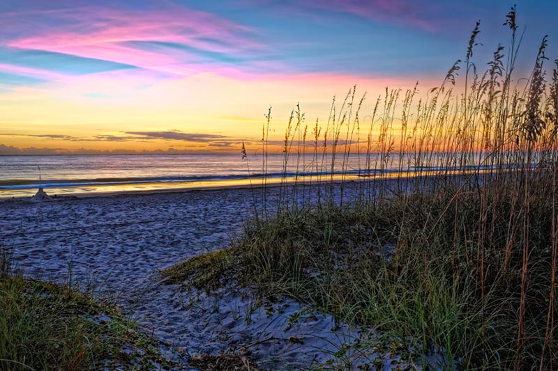Sunrise on a beach in Hilton Head Island, South Carolina.