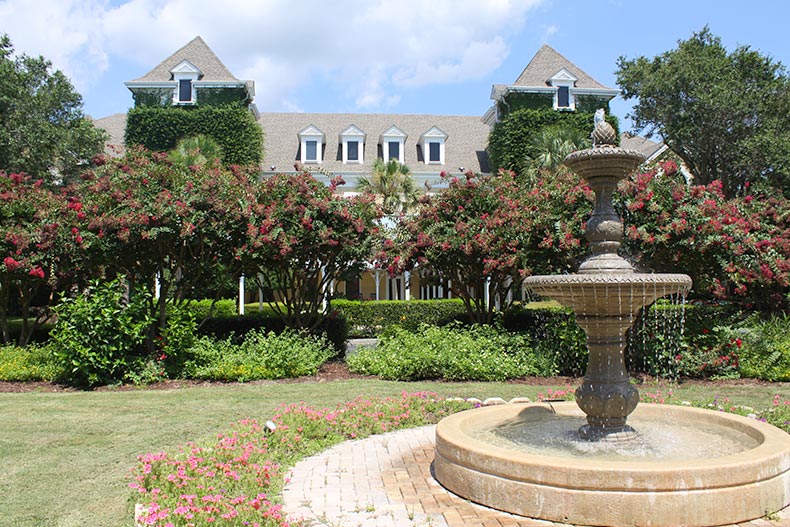 Greenery and a fountain on the grounds of Hilton Head Plantation in South Carolina