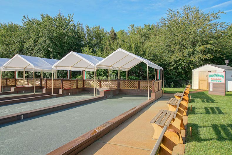 The outdoor bocce ball courts at Holiday City at Berkeley in Toms River, New Jersey