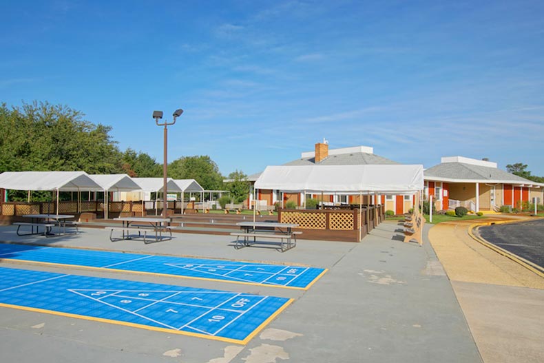 The outdoor shuffleboard courts at Holiday City at Berkeley in Toms River, New Jersey