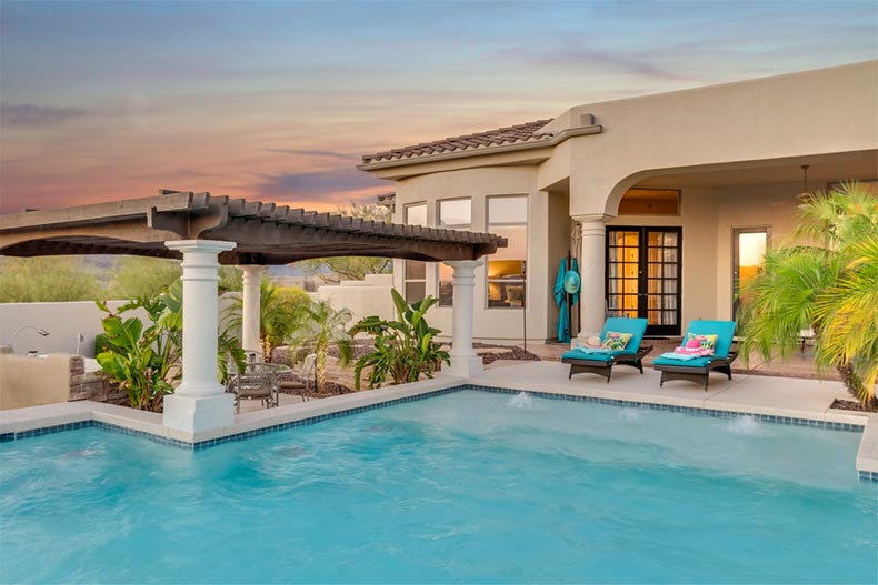 An outdoor pool at a luxury home in Scottsdale, Arizona