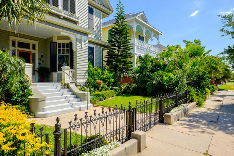 Beautiful vintage homes in the historical district in Galveston, Texas