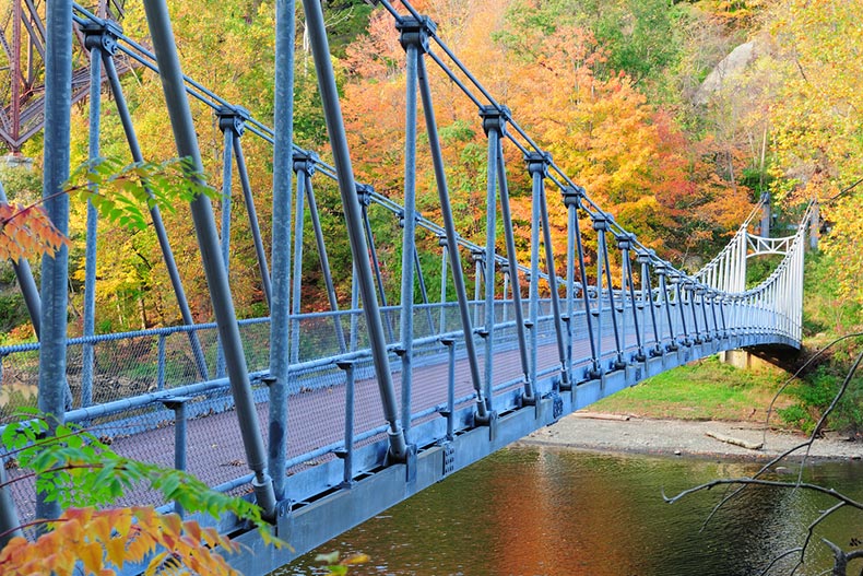 A bridge over the Hudson River in the autumn at Bear Mountain
