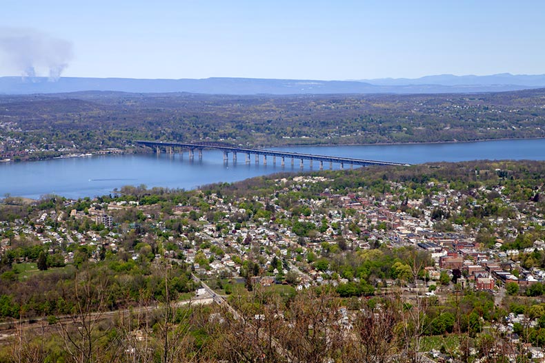 Aerial view of Beacon, New York from the top of Mount Beacon