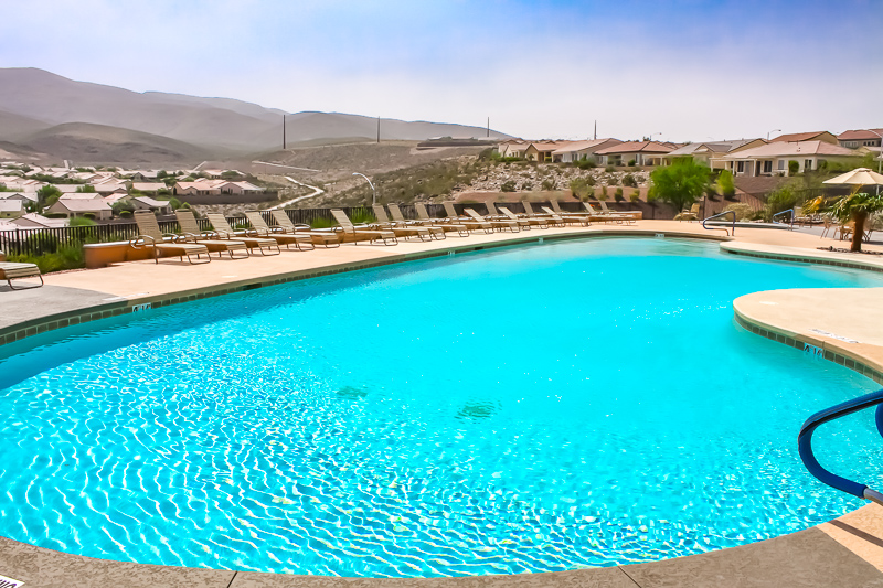 The outdoor pool and patio at Sun City Anthem in Henderson, Nevada