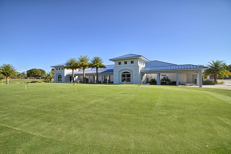 Exterior view of the clubhouse in Indian River Colony Club in Melbourne, Florida