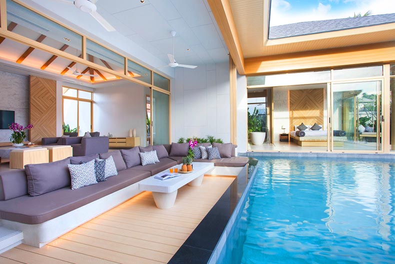 A luxury indoor pool and lounge area
