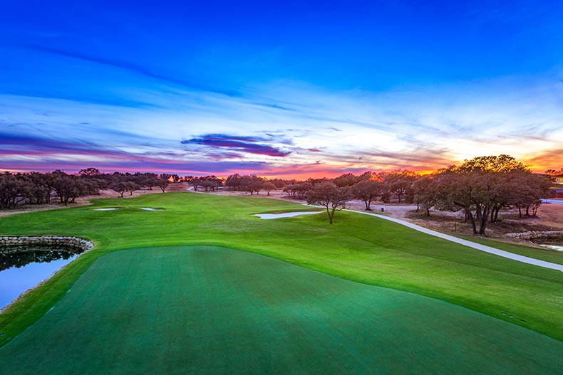 Aerial view of the 18-hole golf course at Kissing Tree in San Marcos, Texas