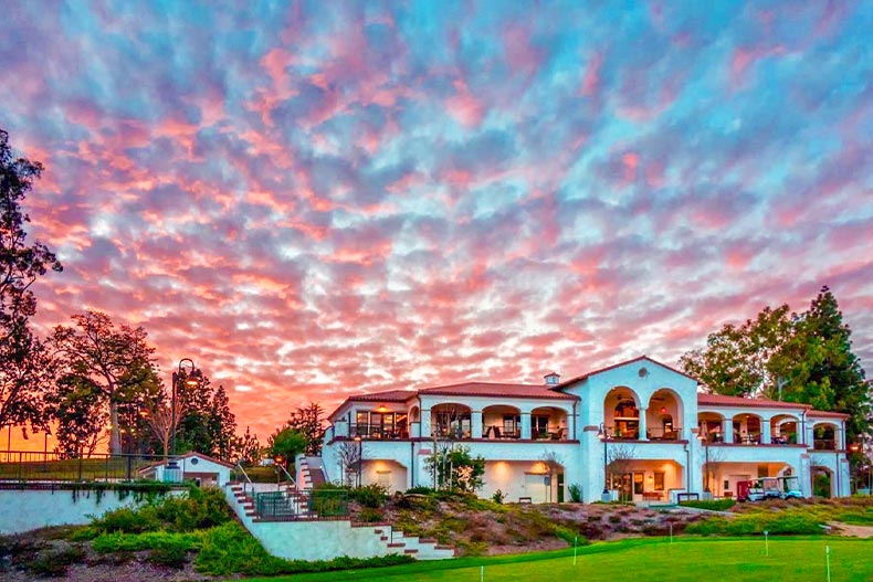Exterior photo of the clubhouse at Laguna Woods Village in Laguna Woods, California