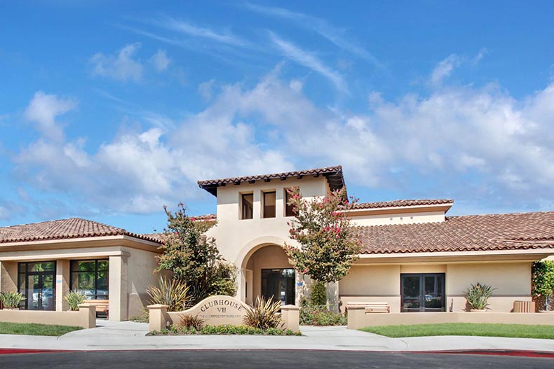 Exterior view of a clubhouse at Laguna Woods Village in Laguna Woods, California