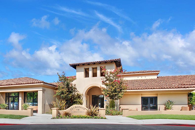 Exterior view of a clubhouse at Laguna Woods Village in Laguna Woods, California