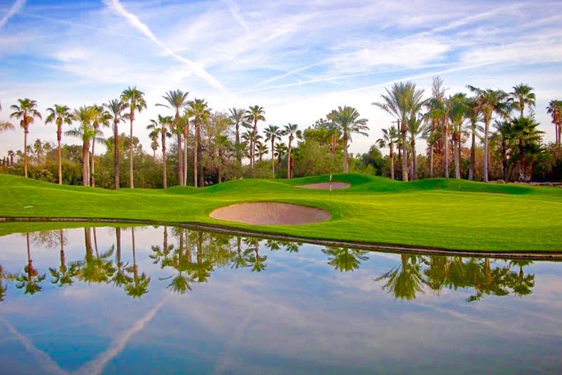 A still pond beside the golf course at Laguna Woods Village in Laguna Woods, California