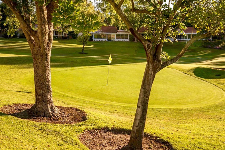 A flag on the golf course at Laguna Woods Village in Laguna Woods, California