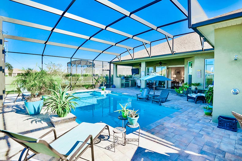 Interior view of an indoor pool in a model home at Lake Ashton in Lake Wales, Florida