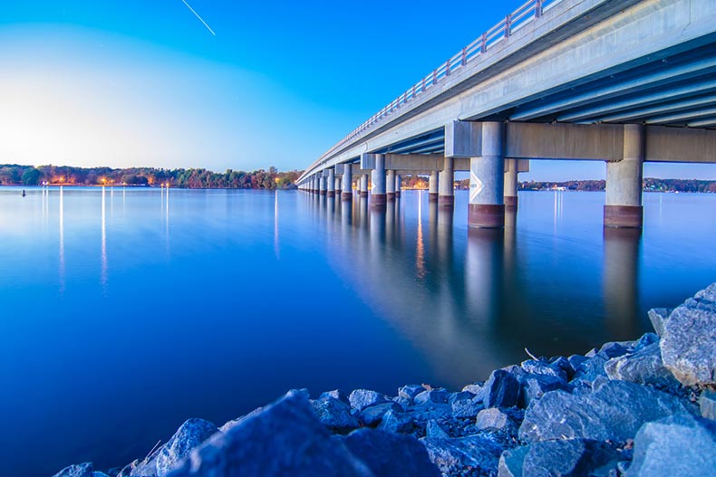 A bridge connecting North Carolina and South Carolina over Lake Wylie