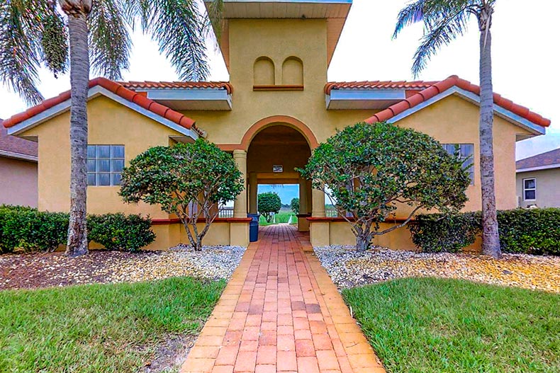 Exterior view of a community building at Lakeside Landings in Oxford, Florida