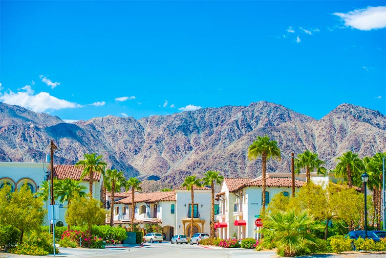Old Town La Quinta surrounded by mountains in California
