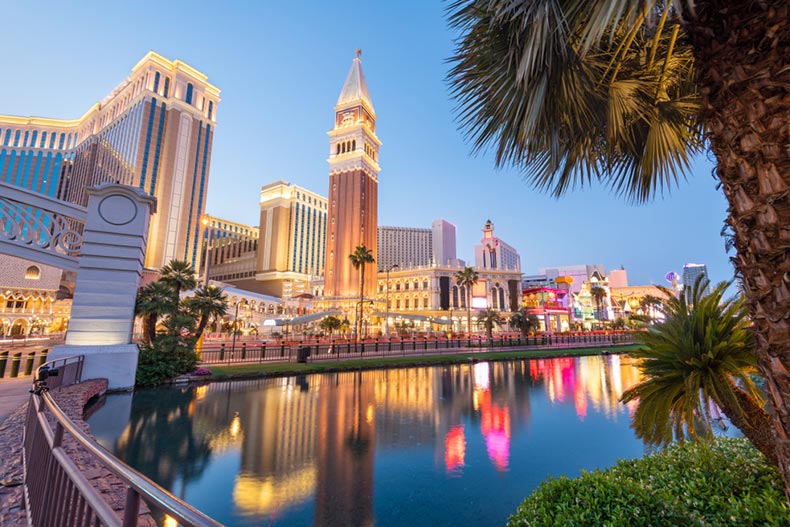 View of the Las Vegas cityscape at twilight