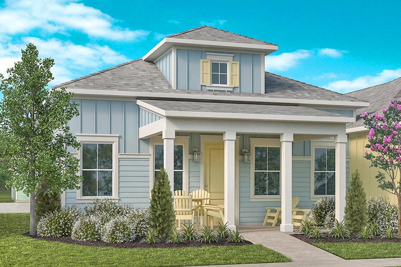 Digital rendering of a cottage house in the Latitude at Margaritaville Watersound community in Watersound, Florida