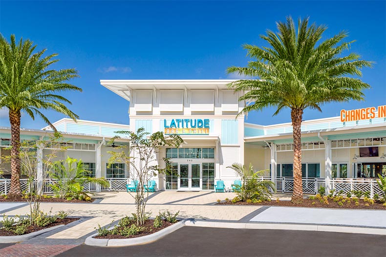 Exterior view of The Latitude Bar & Chill Restaurant at Latitude Margaritaville in Daytona Beach, Florida