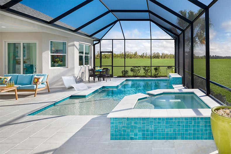 An indoor pool in a model home at Latitude Margaritaville in Daytona Beach, Florida