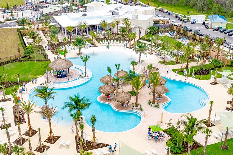 Aerial view of the resort-style pool at Latitude Margaritaville in Daytona Beach, Florida