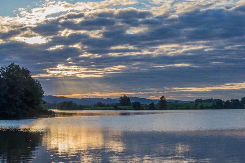 Sunrise reflecting on the lake in Lebanon, PA.