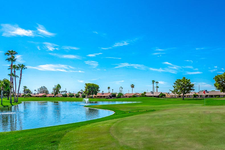 A pond on the golf course at Leisure World in Mesa, Arizona