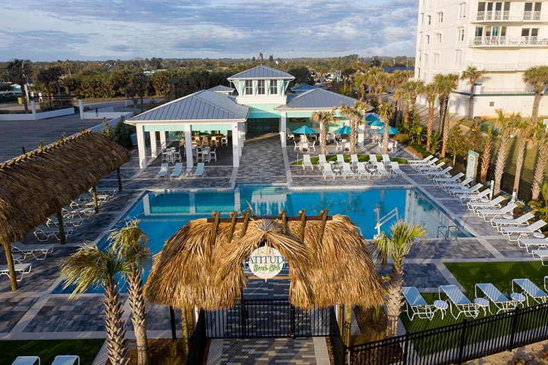 Aerial view of the outdoor pool at Latitude Margaritaville in Daytona Beach, Florida