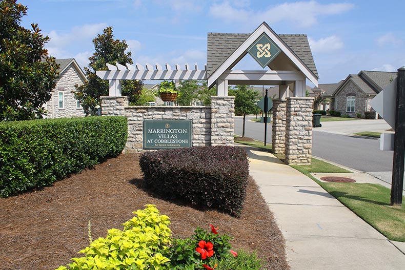 The community sign and entrance at Marrington at Cobblestone in Summerville, South Carolina