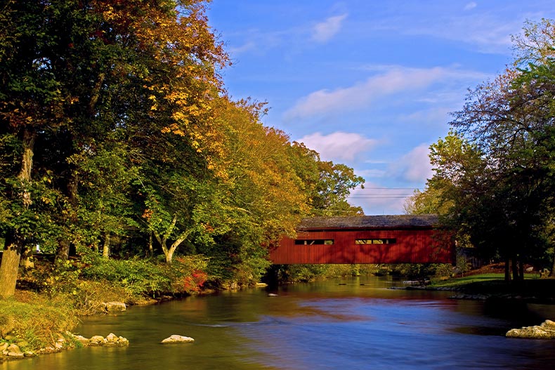 Covered bridge spanning the Yellow Breeches at Messiah College in Mechanicsburg, Pennsylvania