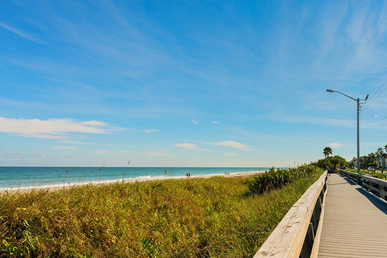 A boardwalk along Melbourne Beach in Florida