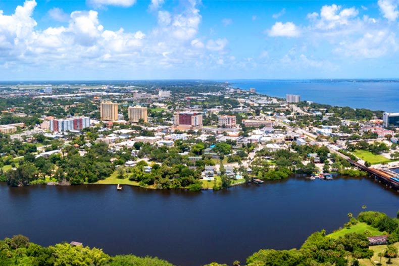 Aerial view of Melbourne, Florida on a sunny day