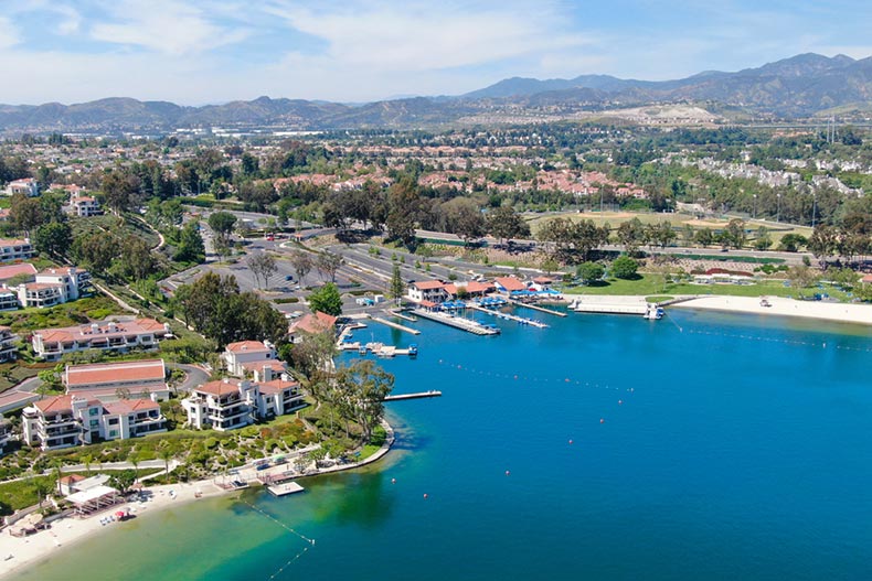 Aerial view of Lake Mission Viejo in Orange County, California