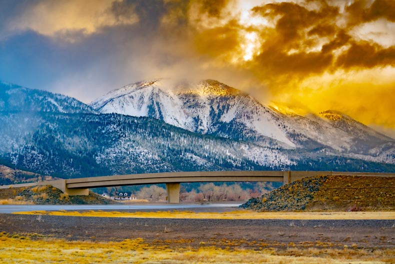 A storm rolling through slide mountain in Washoe Valley near Reno, Nevada