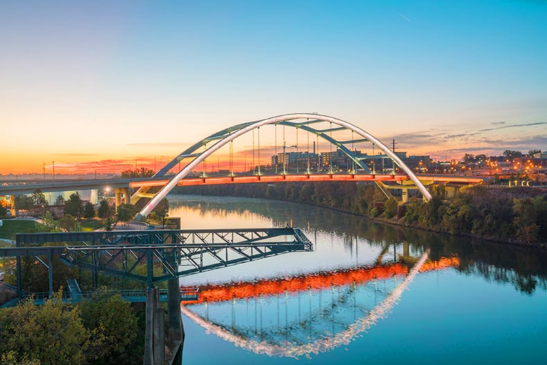 Photo of a bridge on Cumberland River in Nashville, Tennessee