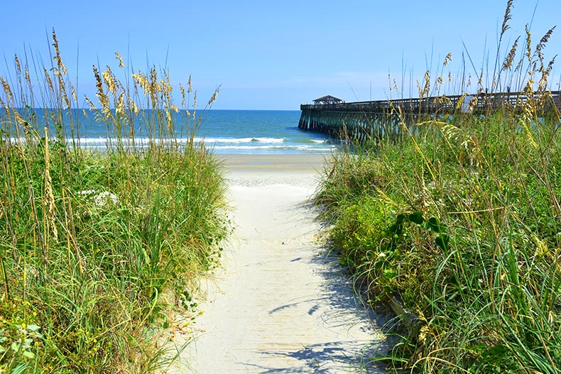 A sand pathway leading to an Atlantic Coast beach in Myrtle Beach, Southern Carolina