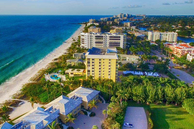 Aerial view of the coastline in Naples, Florida.