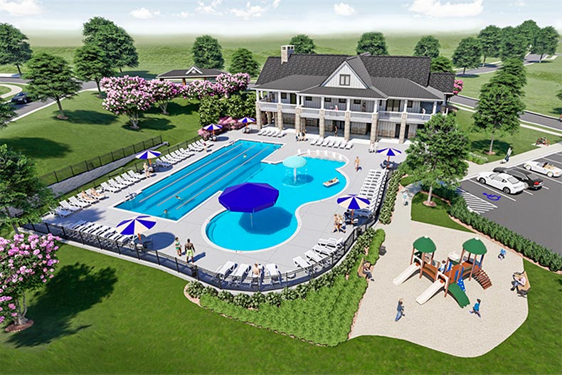 Rendering of the clubhouse and amenities at The Farm at Ingleside in Iron Station, North Carolina