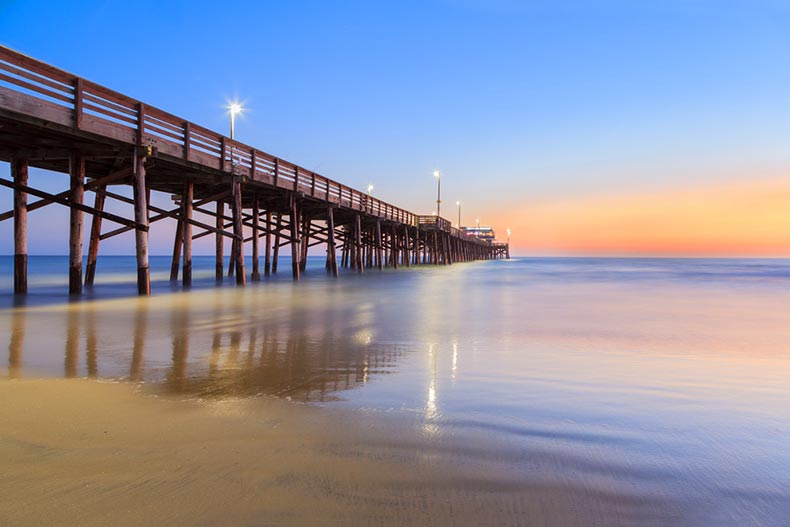 Balboa pier at sunset in Newport Beach, California