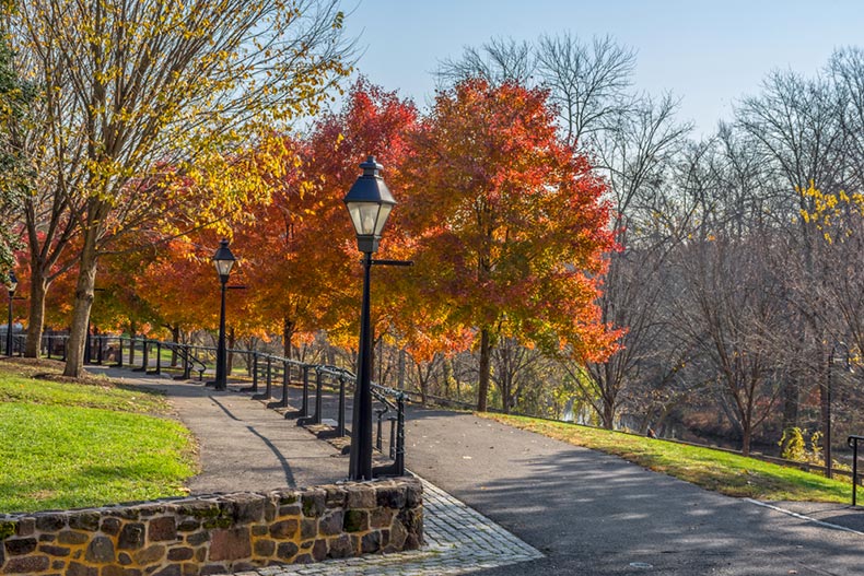 Bright autumn colors in Smithville Park along the Rancocas Creek in Burlington County, New Jersey