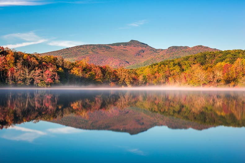 Price Lake and Grandfather Mountain in North Carolina during the autumn