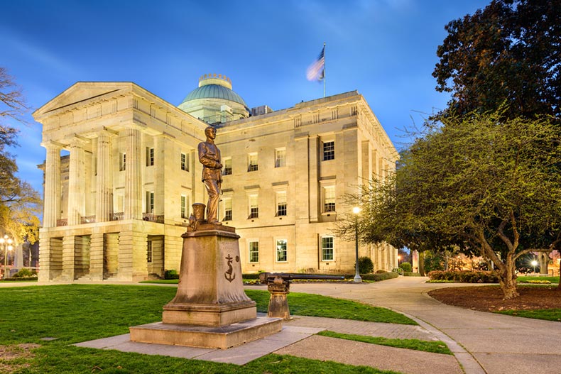 The North Carolina State Capitol at dusk